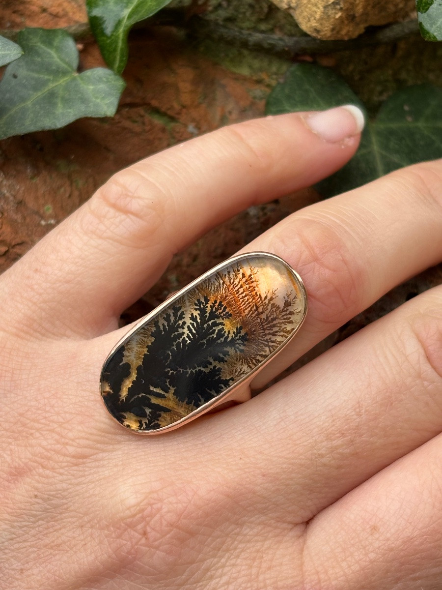 Bague Dendrite , Agate Herborisée et or 9 ct-photo-5
