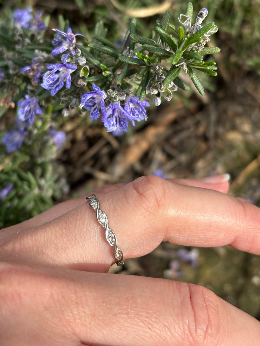 Bague alliance or blanc 18 ct et diamants -photo-2