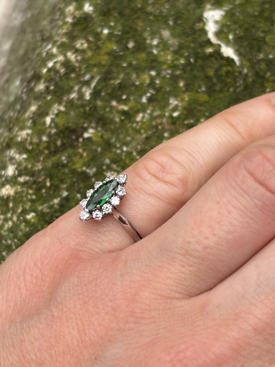 Bague marquise diamants et tourmaline -photo-1