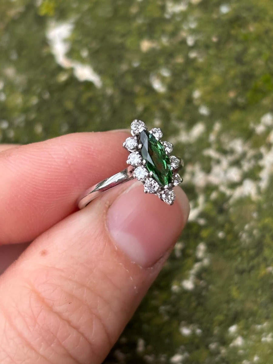 Bague marquise diamants et tourmaline -photo-2