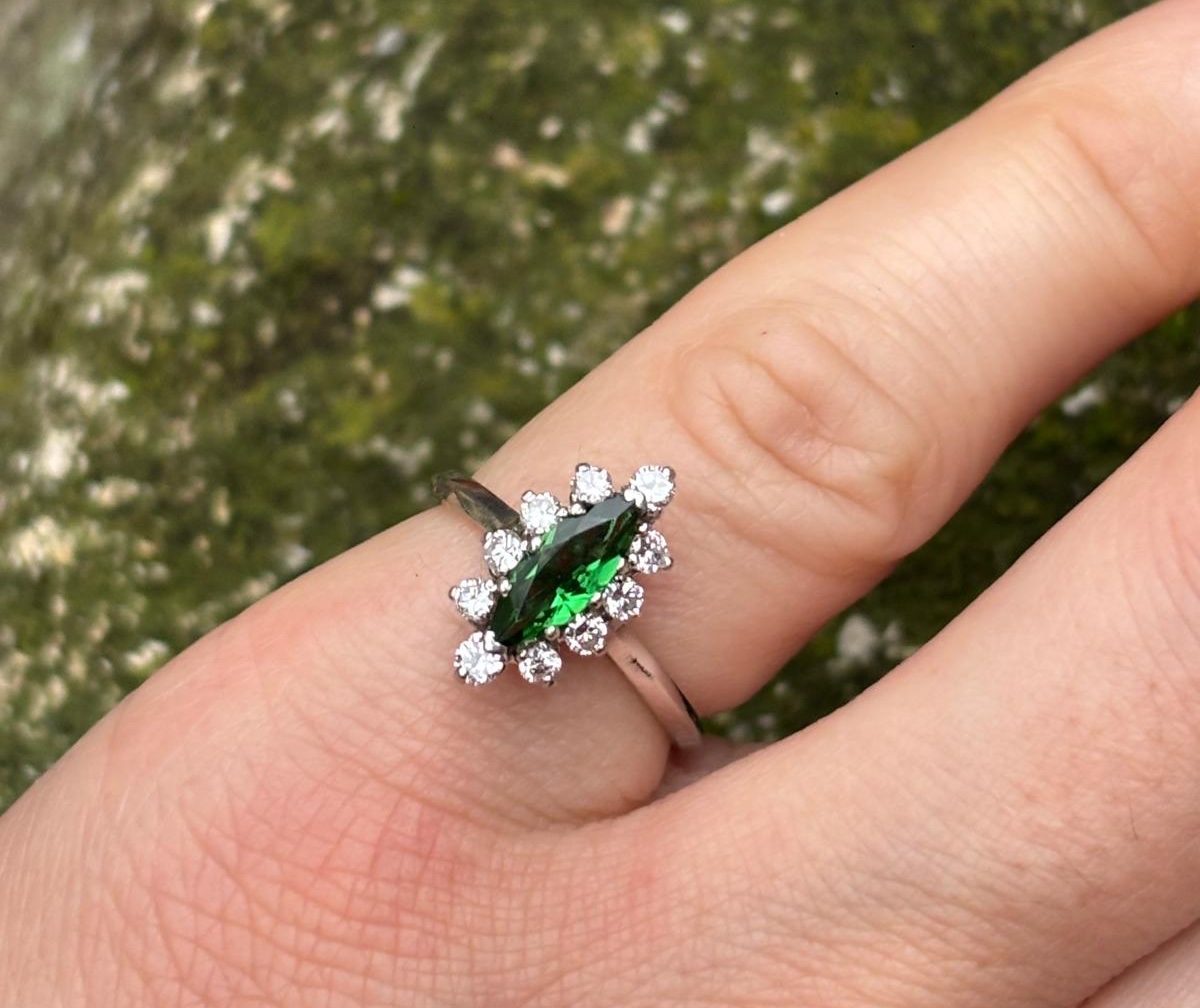 Bague marquise diamants et tourmaline 