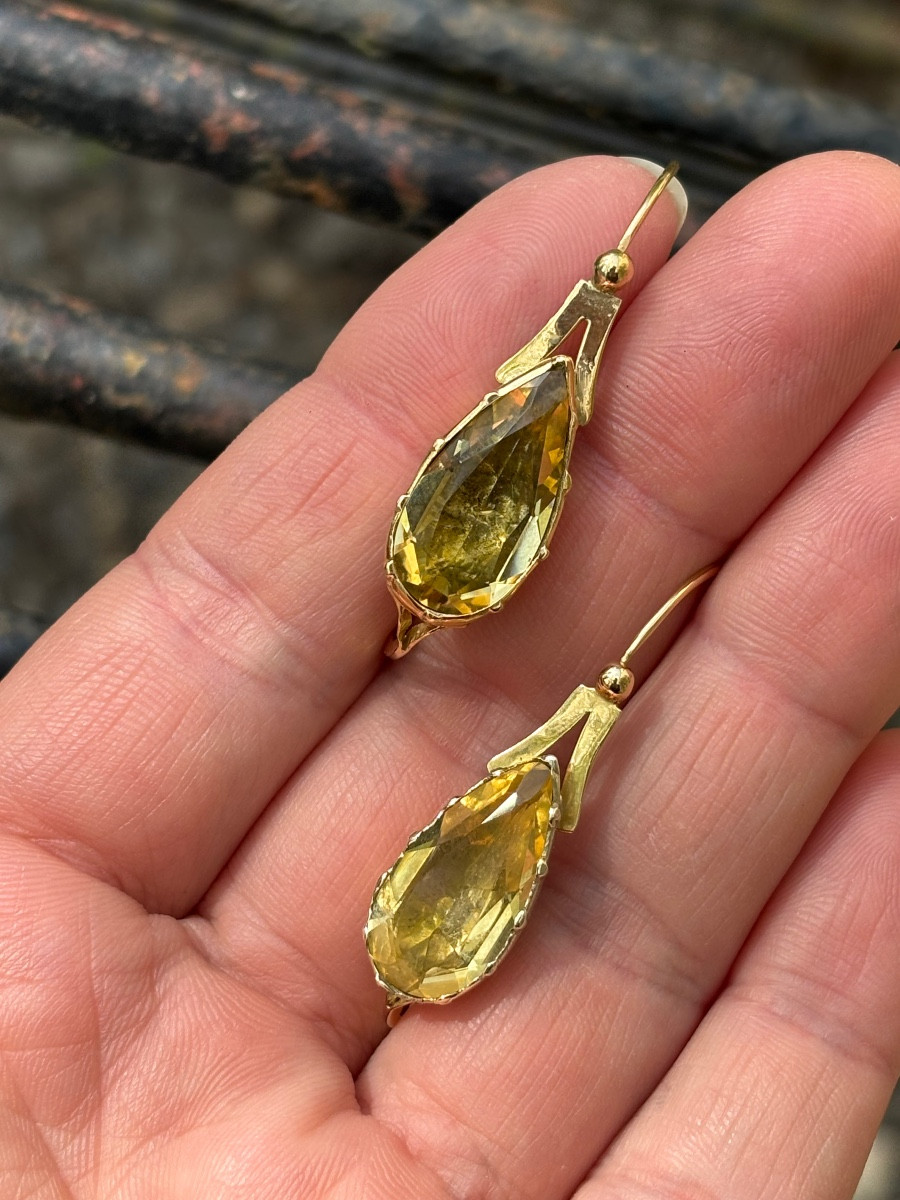 Large Sleep Et Earring(poissardes In French )citrine And 18 Ct Gold-photo-2