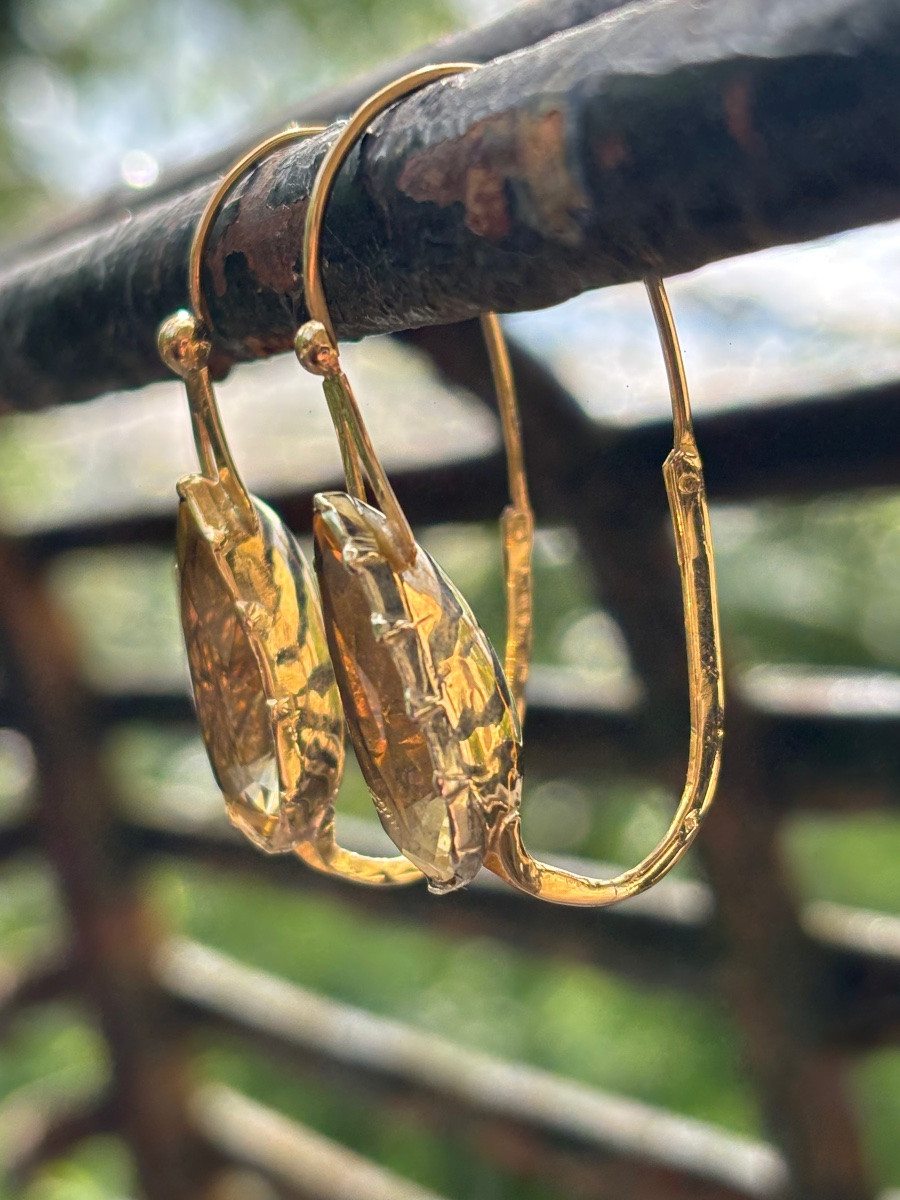 Large Sleep Et Earring(poissardes In French )citrine And 18 Ct Gold-photo-1