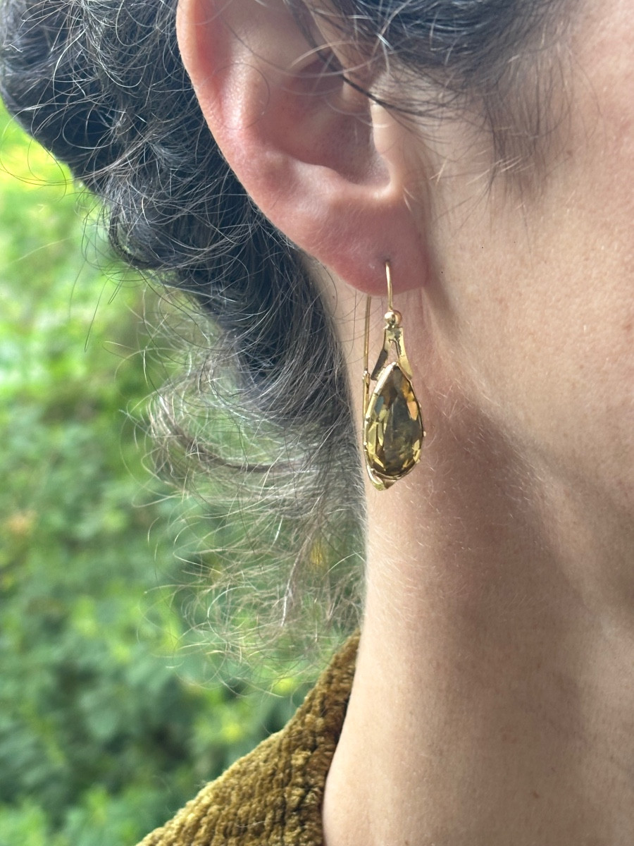 Large Sleep Et Earring(poissardes In French )citrine And 18 Ct Gold-photo-6