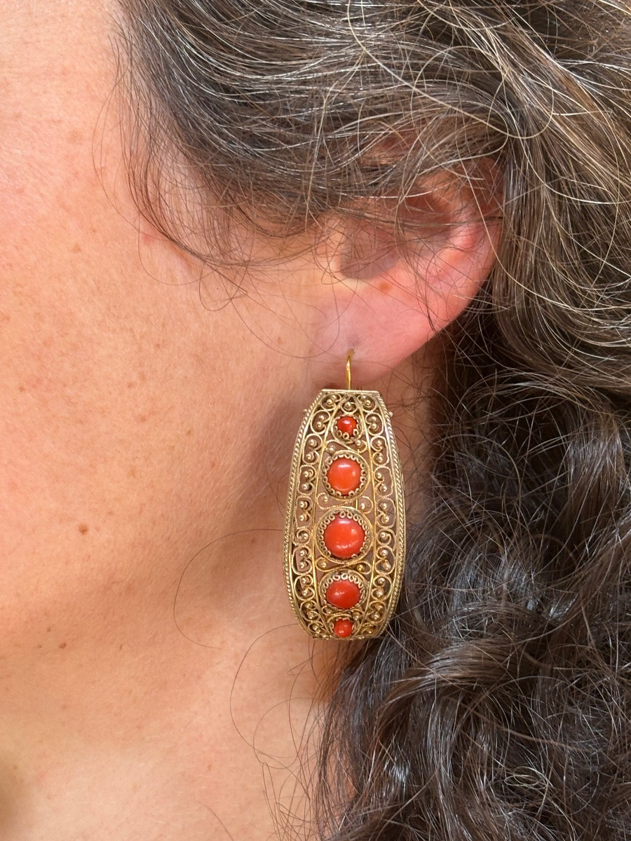 Poissardes  Earrings Gold Filled On Silver And Coral-photo-2