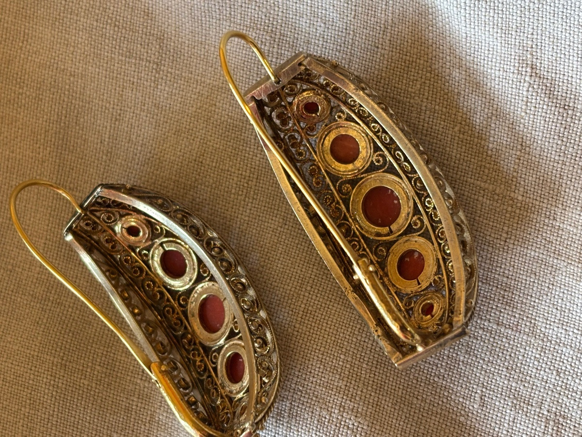 Poissardes  Earrings Gold Filled On Silver And Coral-photo-4