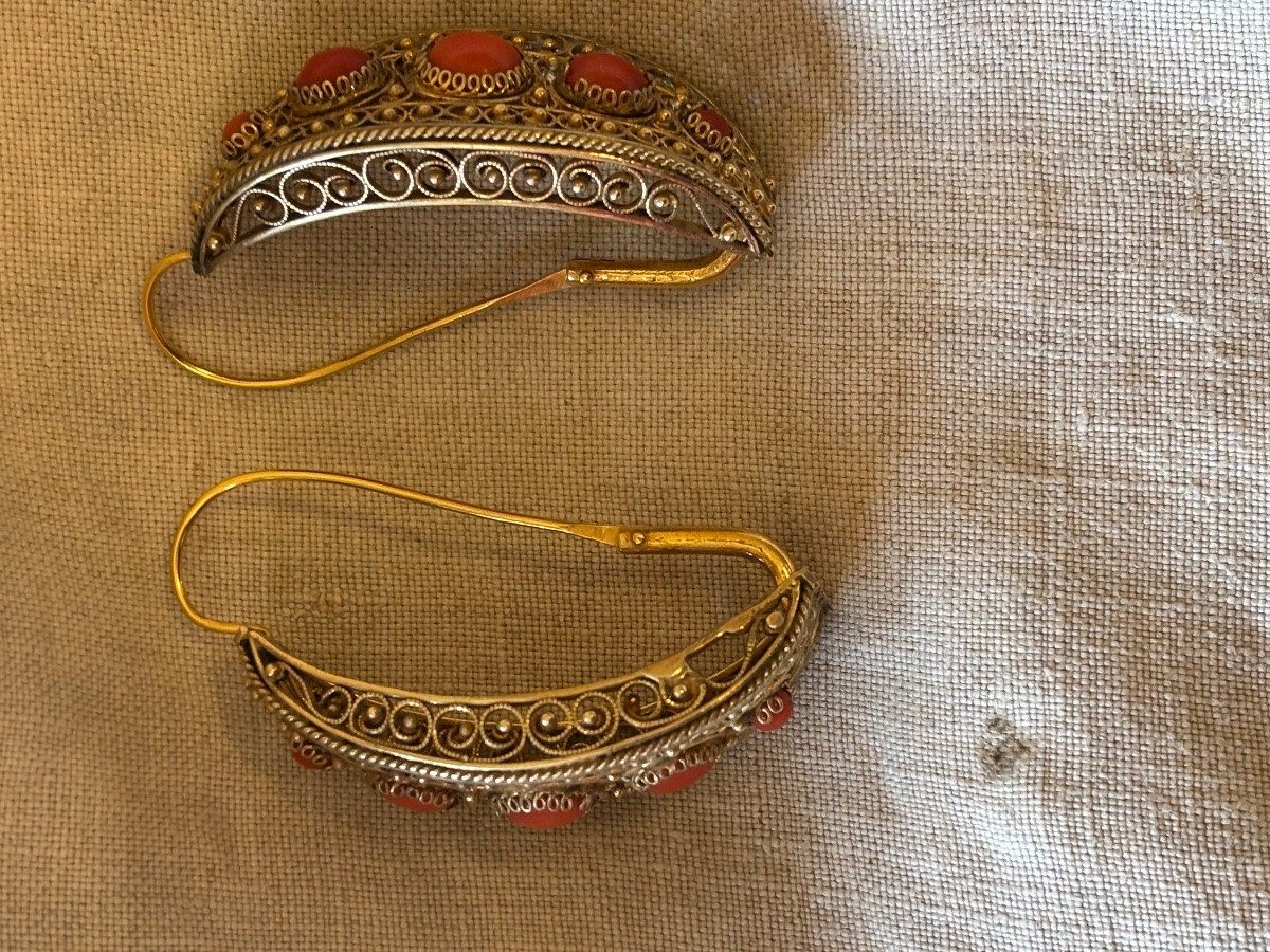 Poissardes  Earrings Gold Filled On Silver And Coral-photo-1