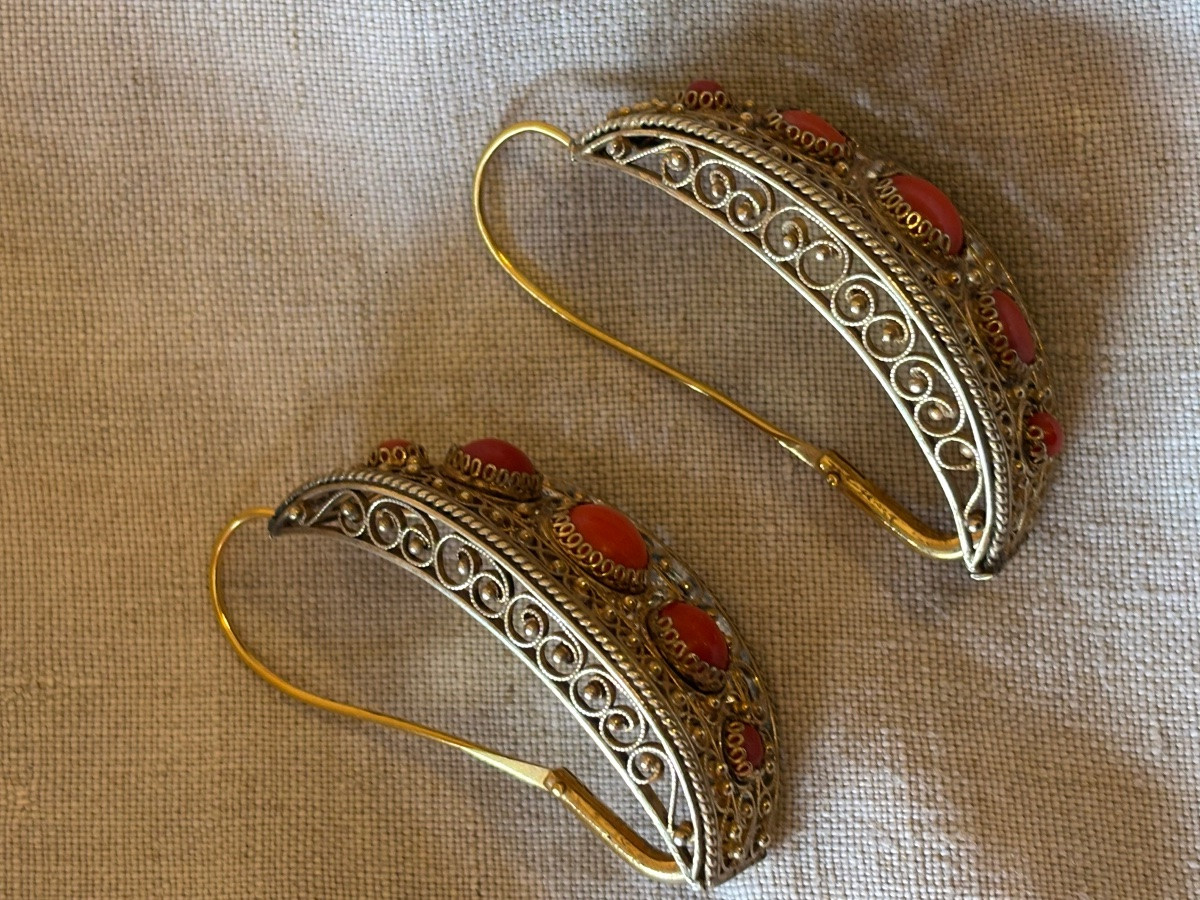 Poissardes  Earrings Gold Filled On Silver And Coral-photo-2