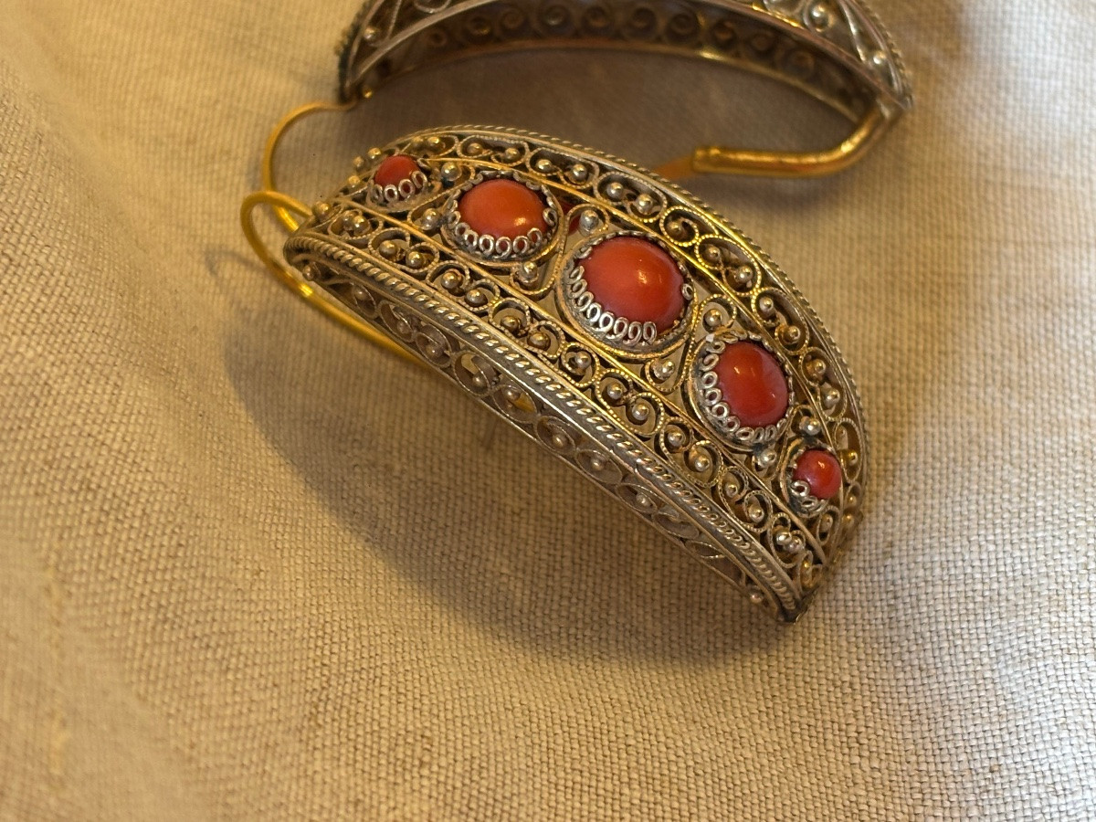 Poissardes  Earrings Gold Filled On Silver And Coral-photo-3