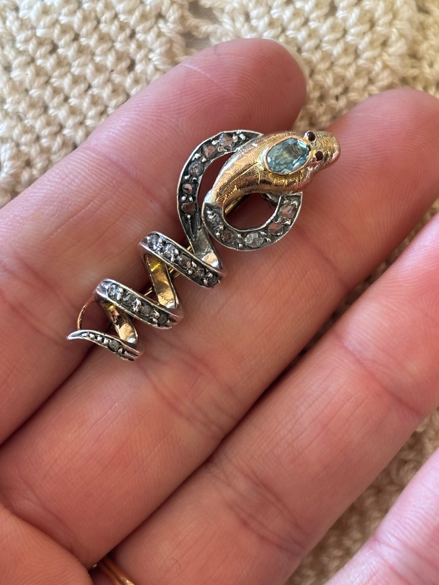 Broche et Coulissant Serpent or 18ct, aigues-marine et diamant -photo-2