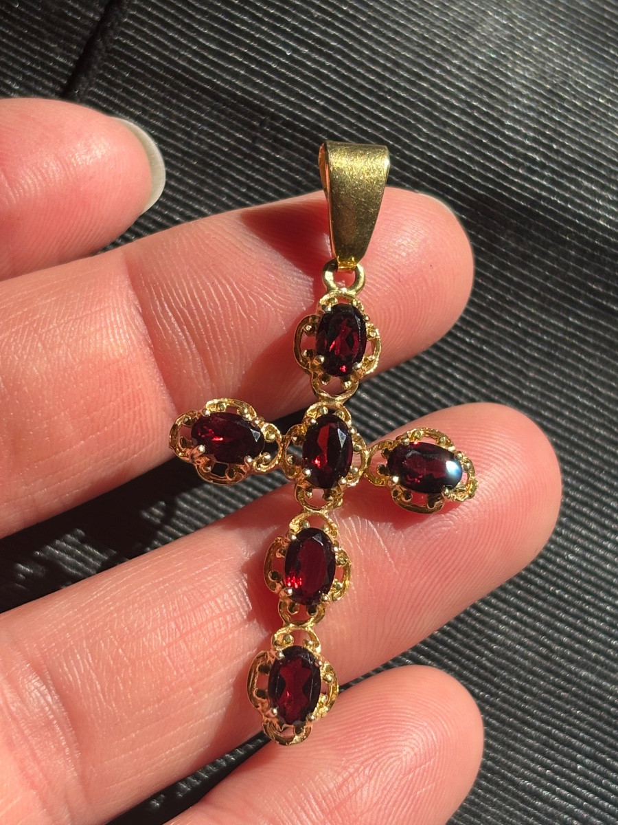 Croix Or 18 ct et Grenats -photo-2