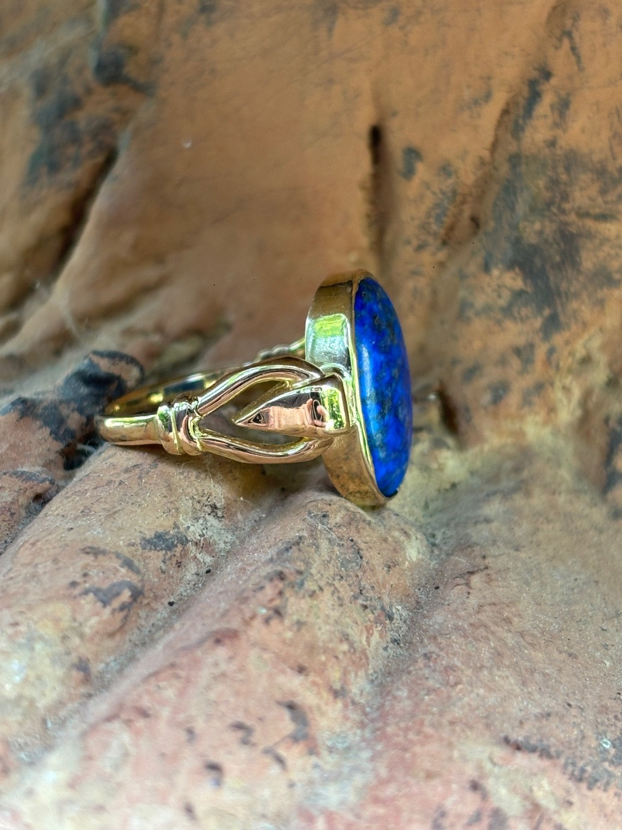 Ring In 18 Ct Gold With Lapis Lazuli Cabochon-photo-3