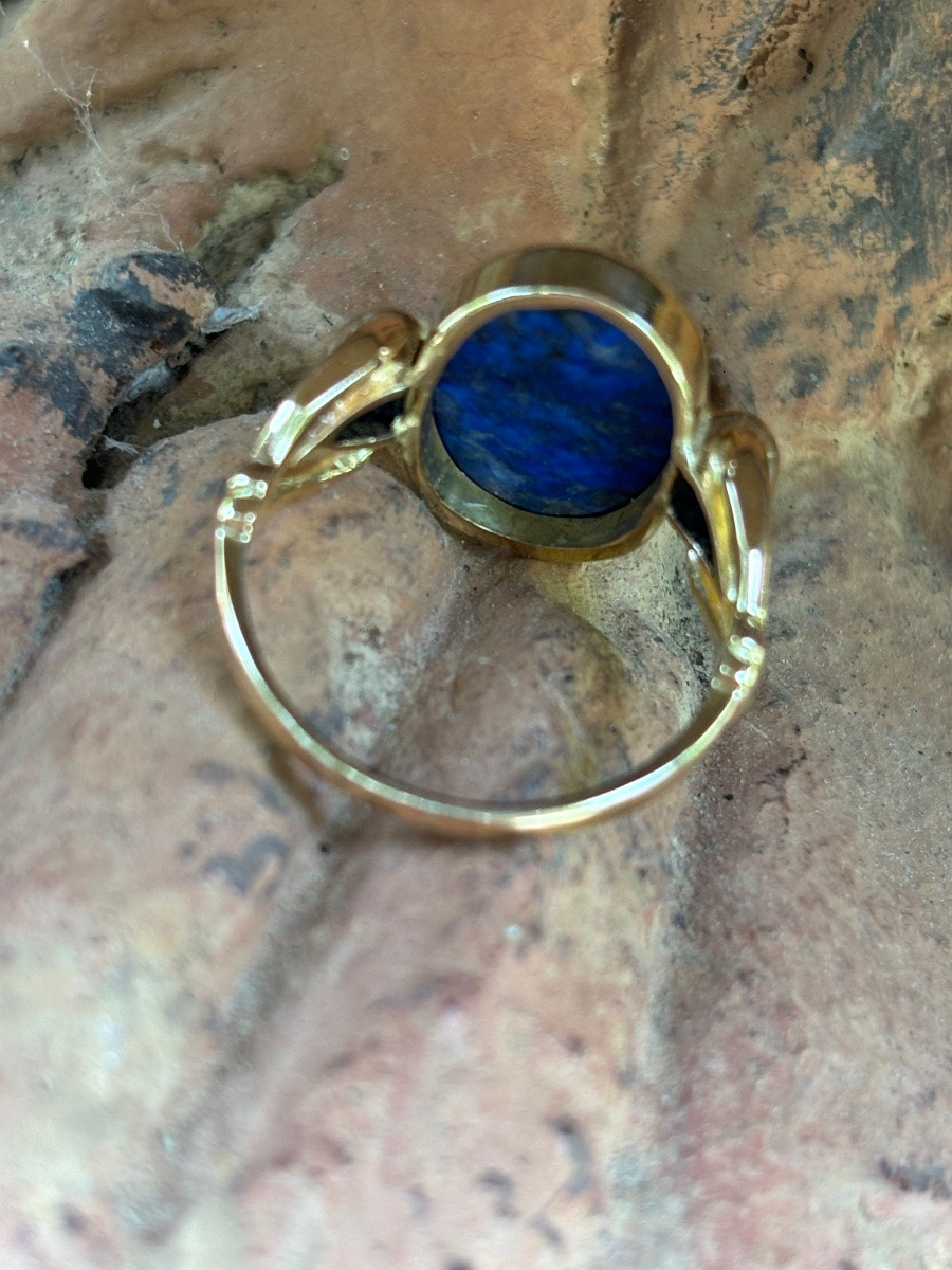 Ring In 18 Ct Gold With Lapis Lazuli Cabochon-photo-4