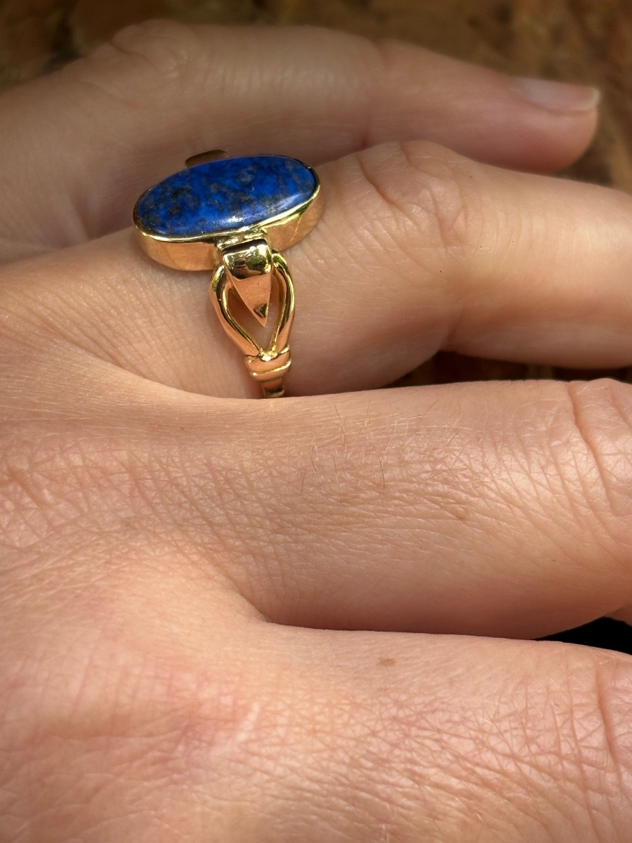 Ring In 18 Ct Gold With Lapis Lazuli Cabochon-photo-2