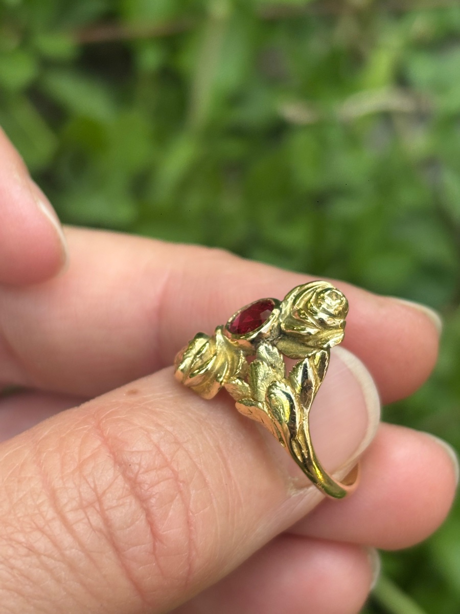 Bague or 18 ct et spinelle rouge-photo-2