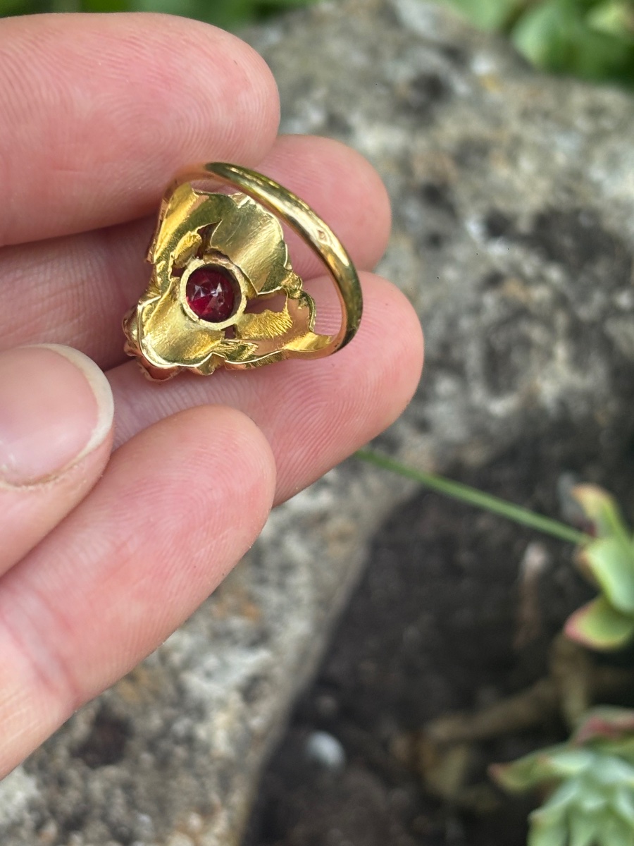 Bague or 18 ct et spinelle rouge-photo-3