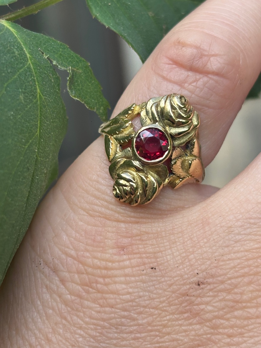Bague or 18 ct et spinelle rouge-photo-4