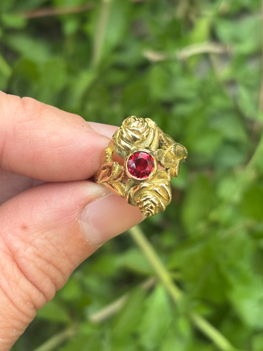 Bague or 18 ct et spinelle rouge-photo-5