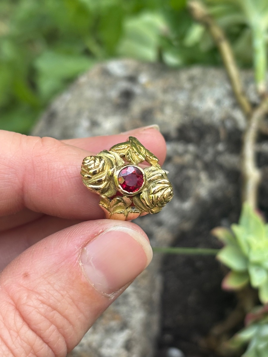 Bague or 18 ct et spinelle rouge-photo-7