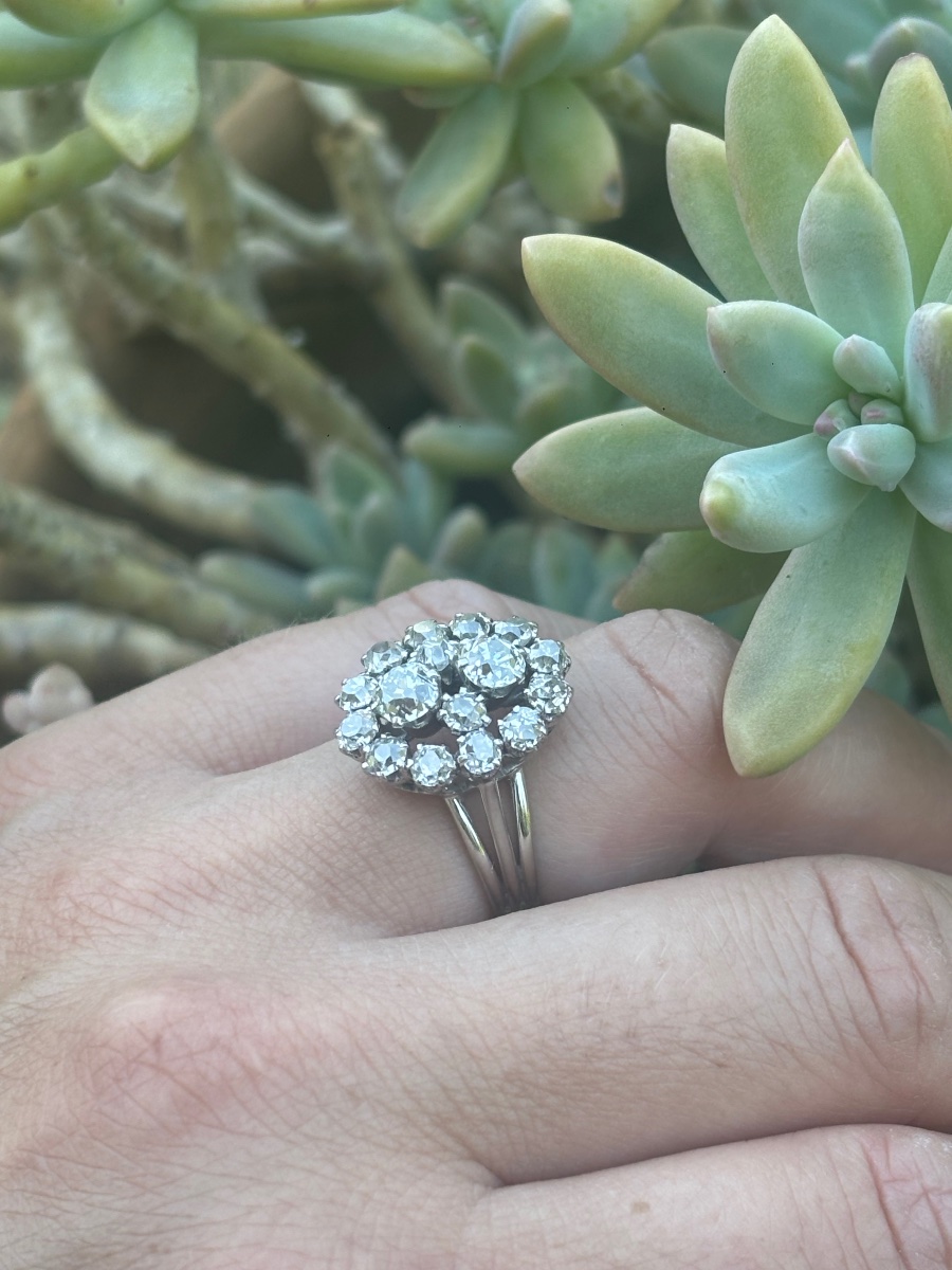 Bague Pompadour Or 18ct & Platine Diamants-photo-2