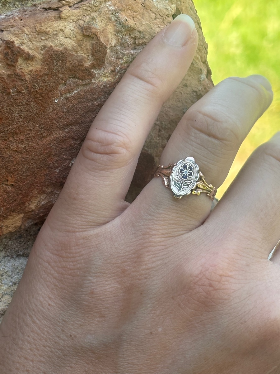 Bague  émaillée pensée or 18ct-photo-2