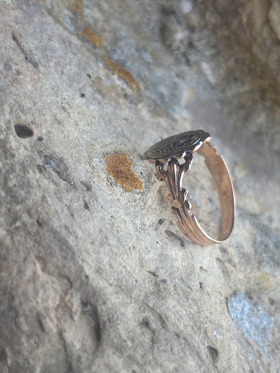 Bague  émaillée pensée or 18ct-photo-2