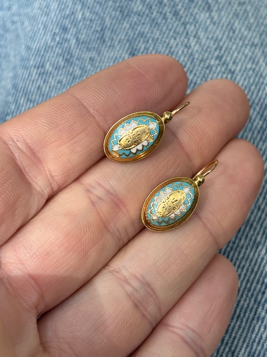 Boucles d’oreilles dormeuses or 18 k emaillé -photo-1