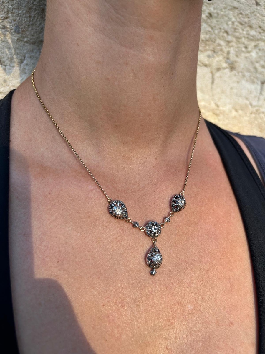 18k Gold Provençal Necklace With Paste-photo-2