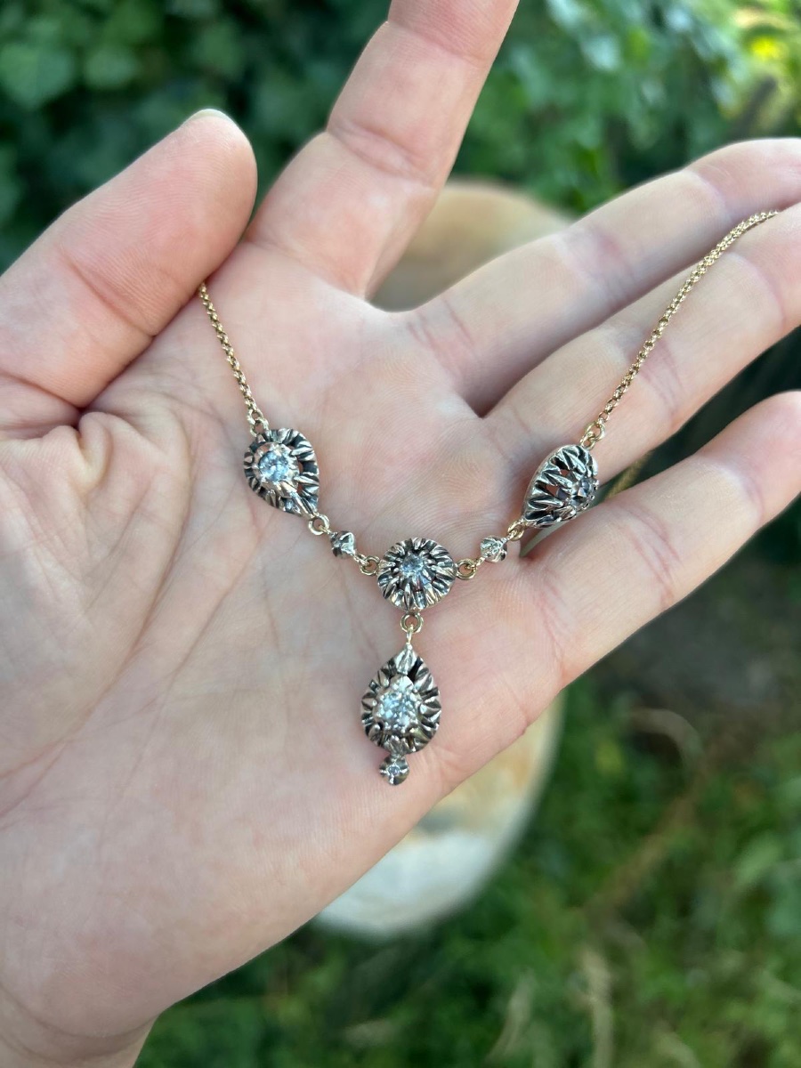 18k Gold Provençal Necklace With Paste-photo-3