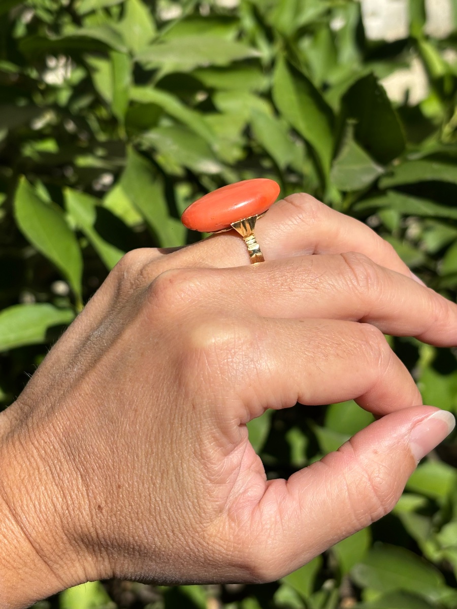 Bague or 18 ct et cabochon corail-photo-4