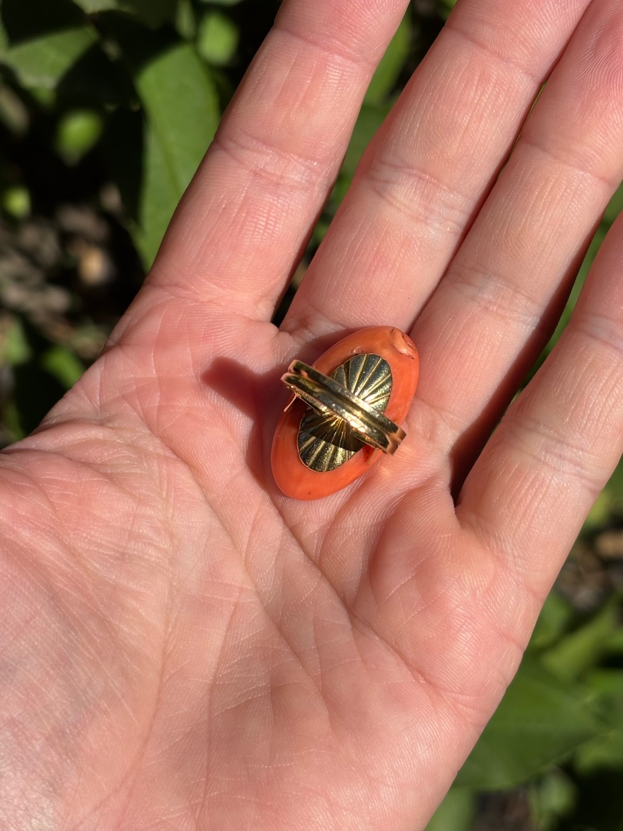 Bague or 18 ct et cabochon corail-photo-2