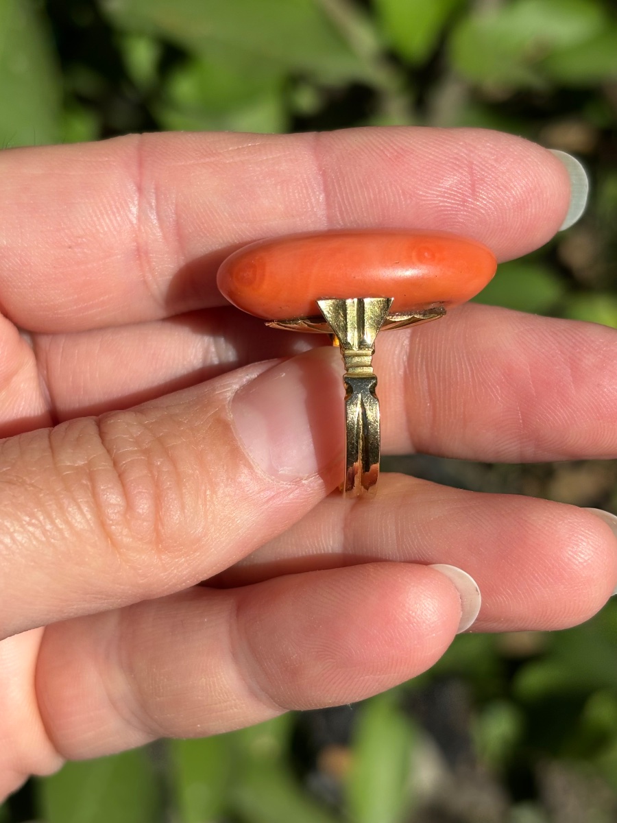 Bague or 18 ct et cabochon corail-photo-3