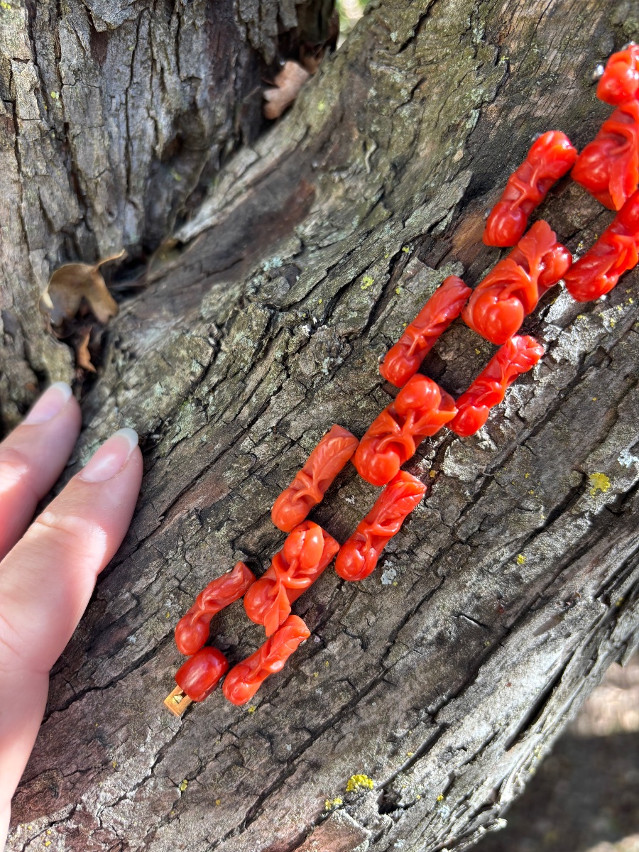 Bracelet en Corail ancien sculpté -photo-3