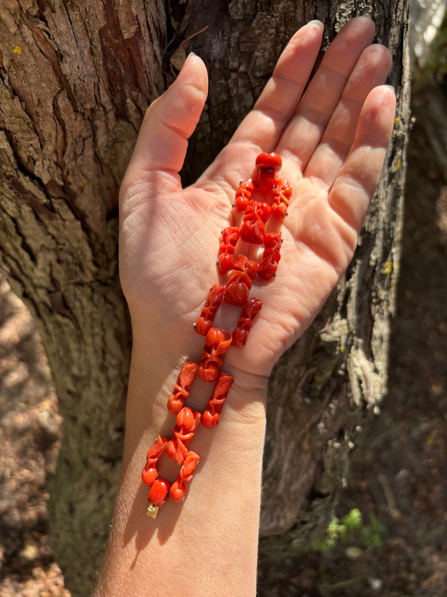 Bracelet en Corail ancien sculpté -photo-4