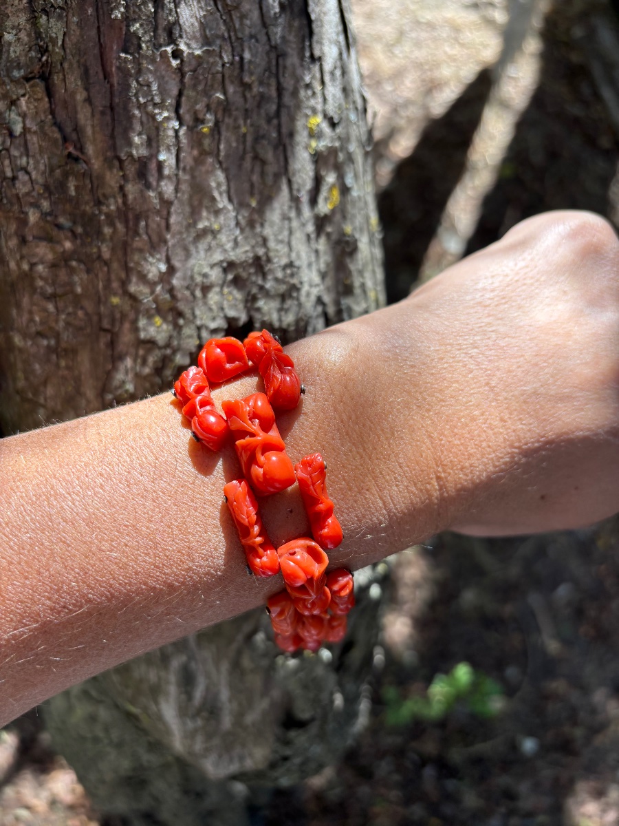 Bracelet en Corail ancien sculpté -photo-1