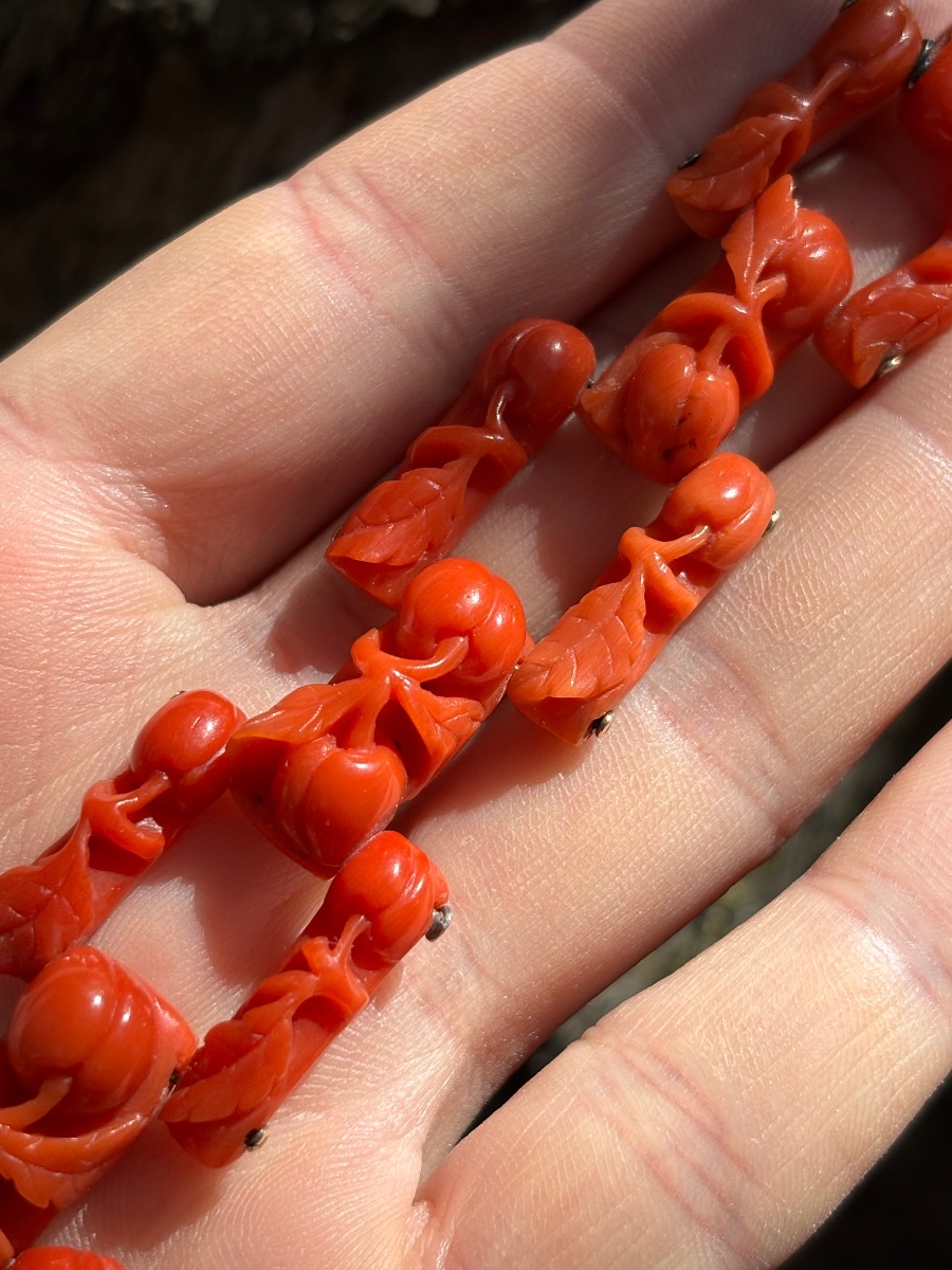 Bracelet en Corail ancien sculpté -photo-6