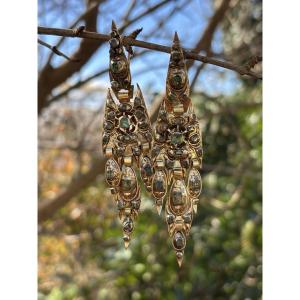 Grandes boucles d'oreille Catalanes Or et Emeraudes