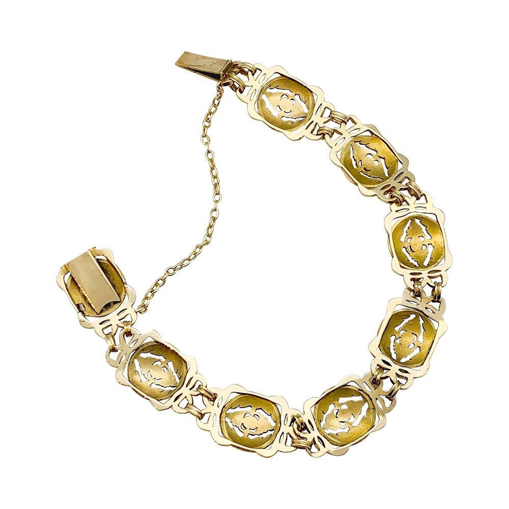 Bracelet Vintage Or Avec Cristaux De Couleur - état Impeccable, Bijou Fantaisie Femme