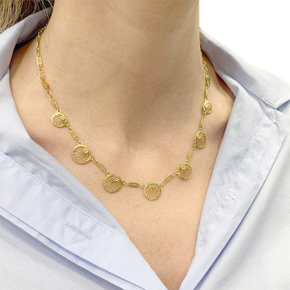 Collier Draperie En Or Jaune 18 Carats - Bijou Filigrané, Occasion