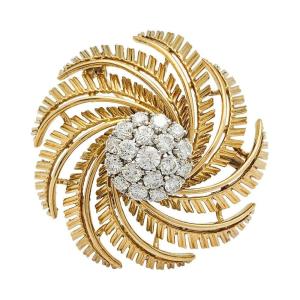 Broche Cartier En Or Jaune Et Diamants.