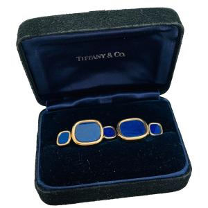 Boutons de Manchette et de col Tiffany & Co. en or et Lapis Lazuli.