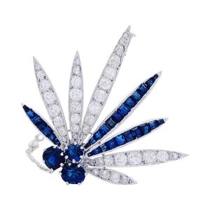 Platinum Brooch Set With Diamonds And Sapphires.