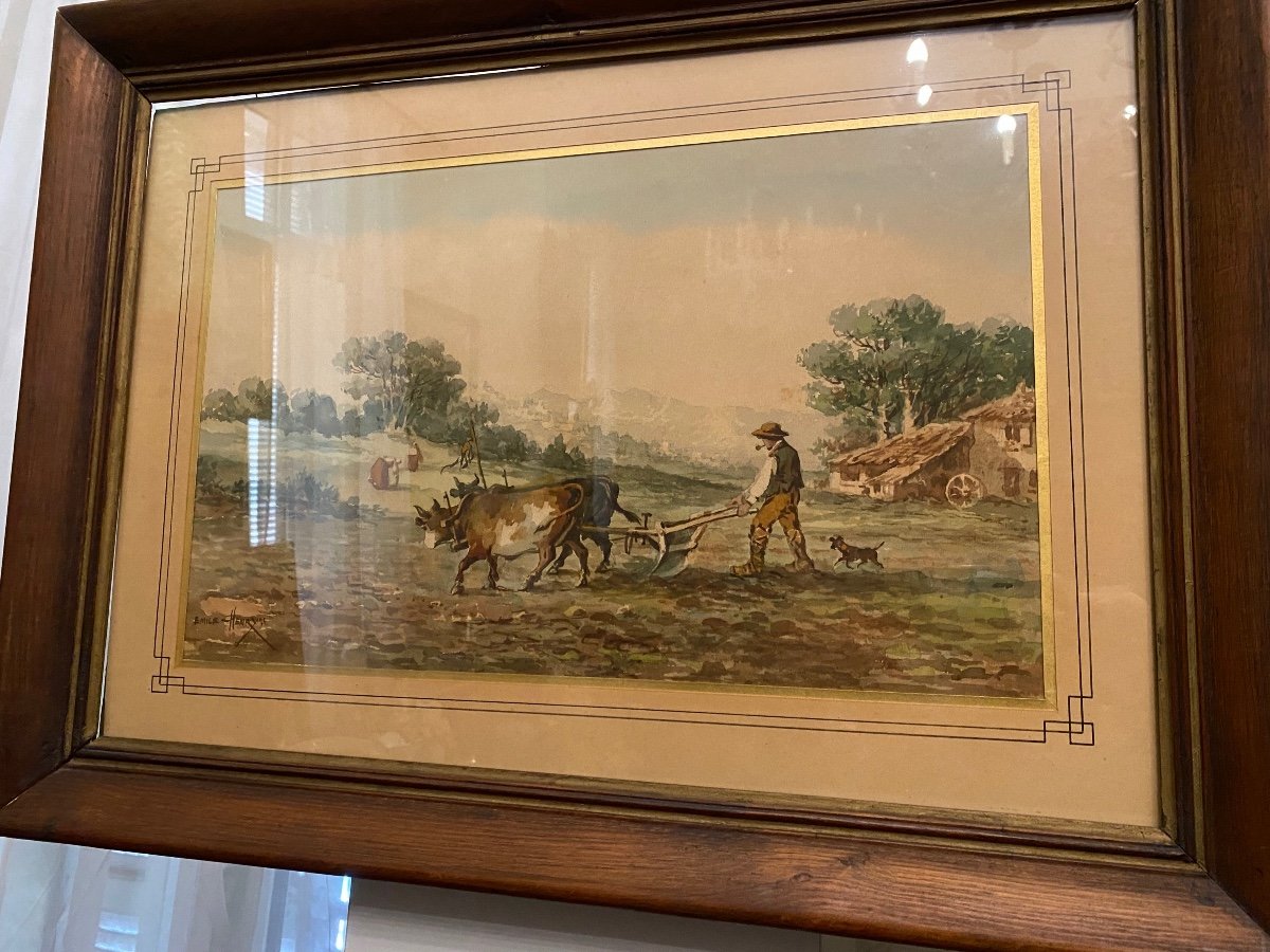 Pair Of Emile Henry Watercolors-photo-3