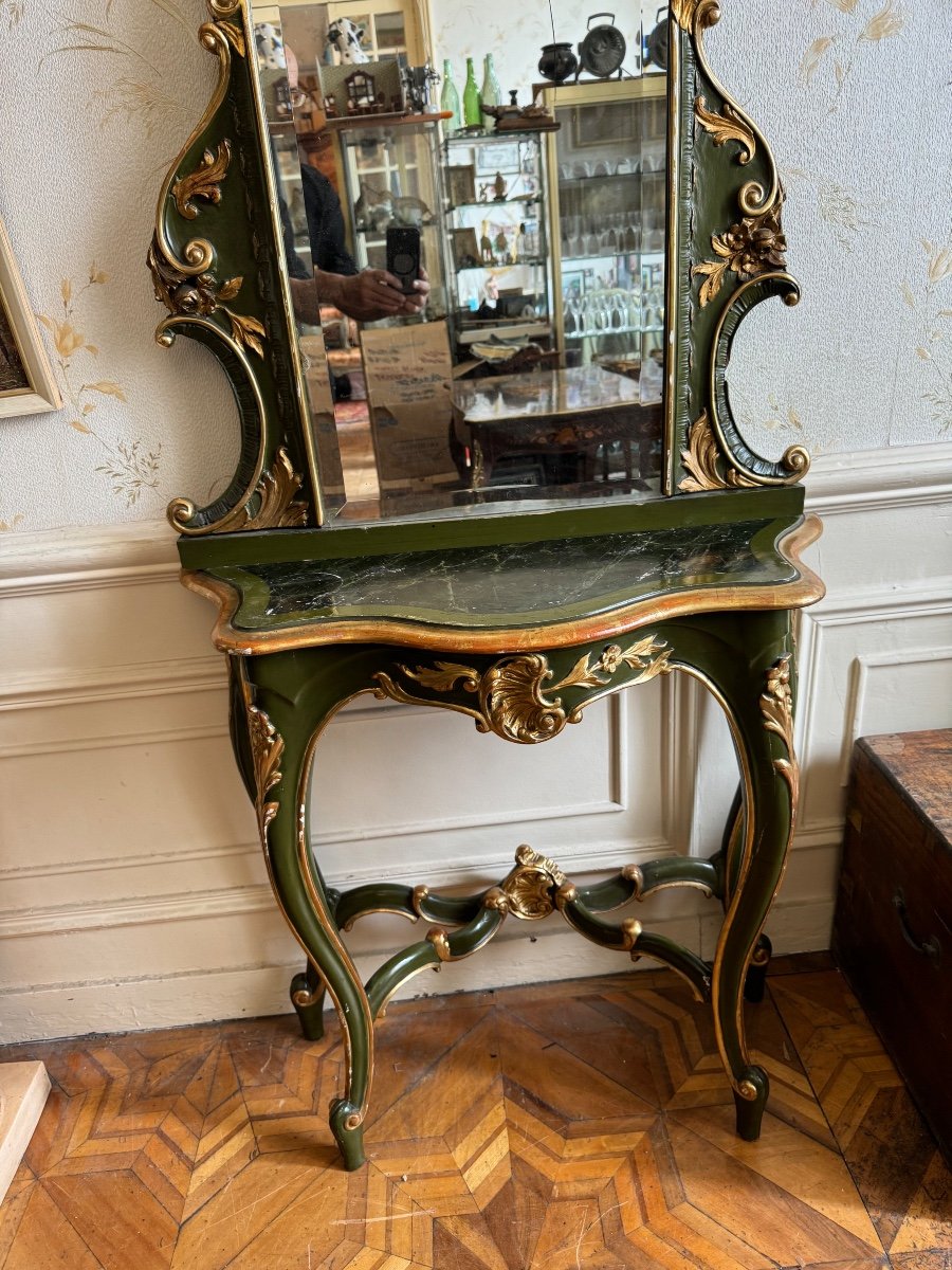 Console With Its Lacquered/gilded Mirror-photo-3