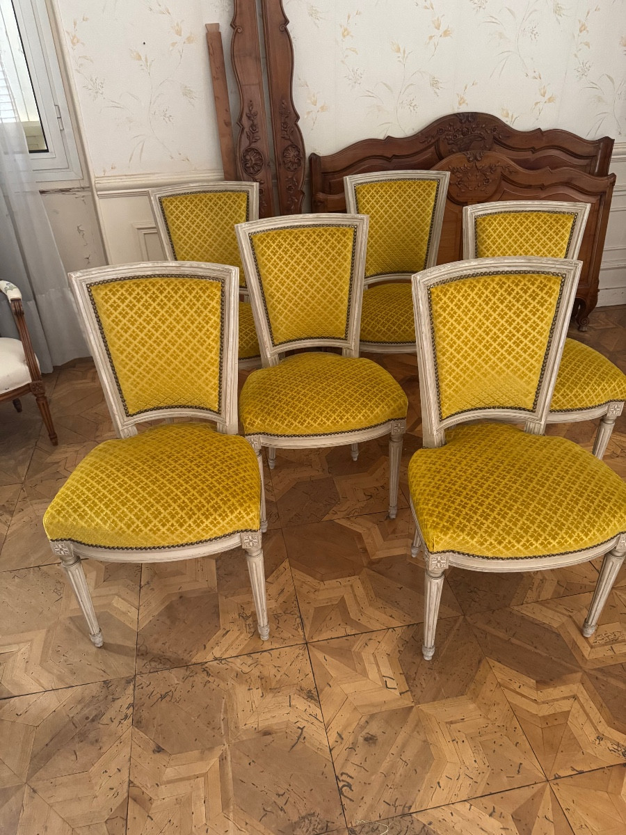 6 Louis XVI Style Lacquered Chairs 