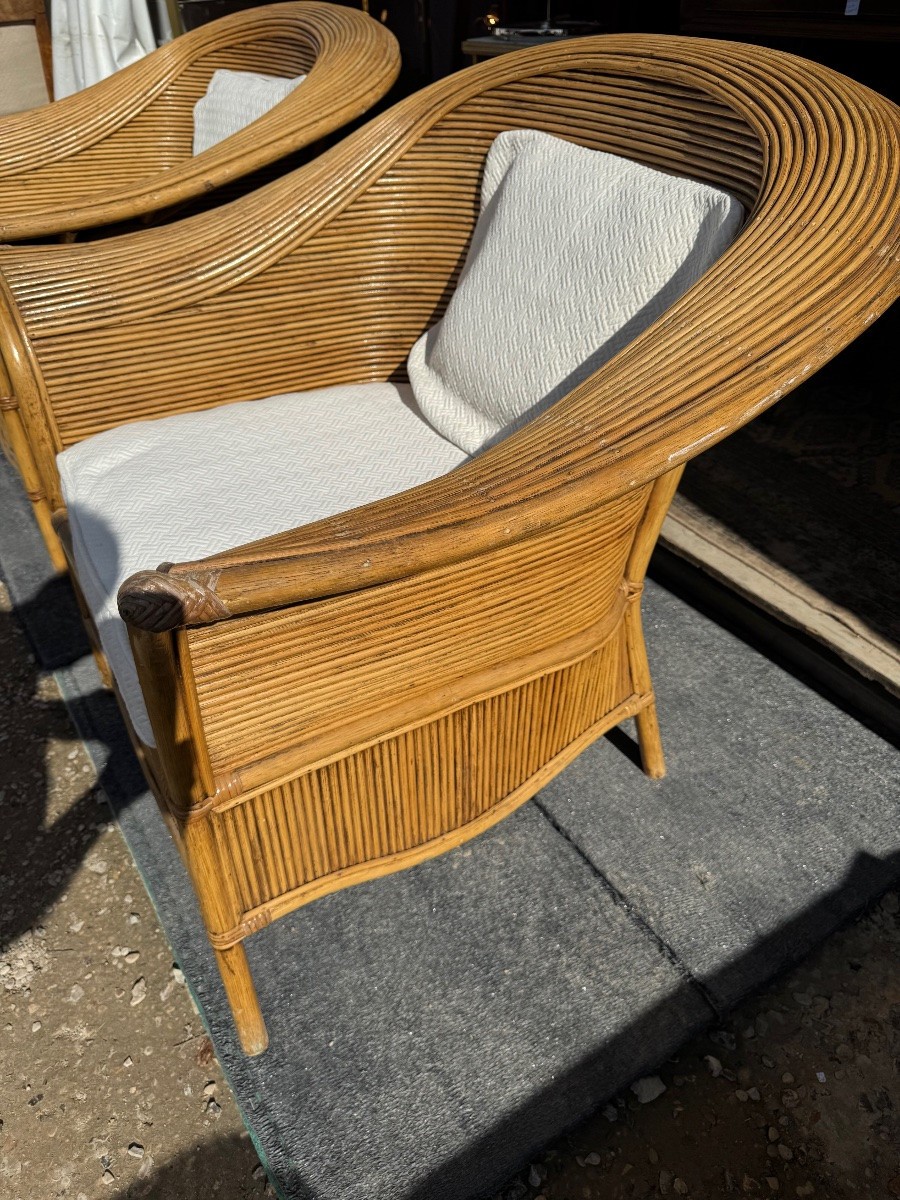 Pair Of Large Rattan Armchairs -photo-3