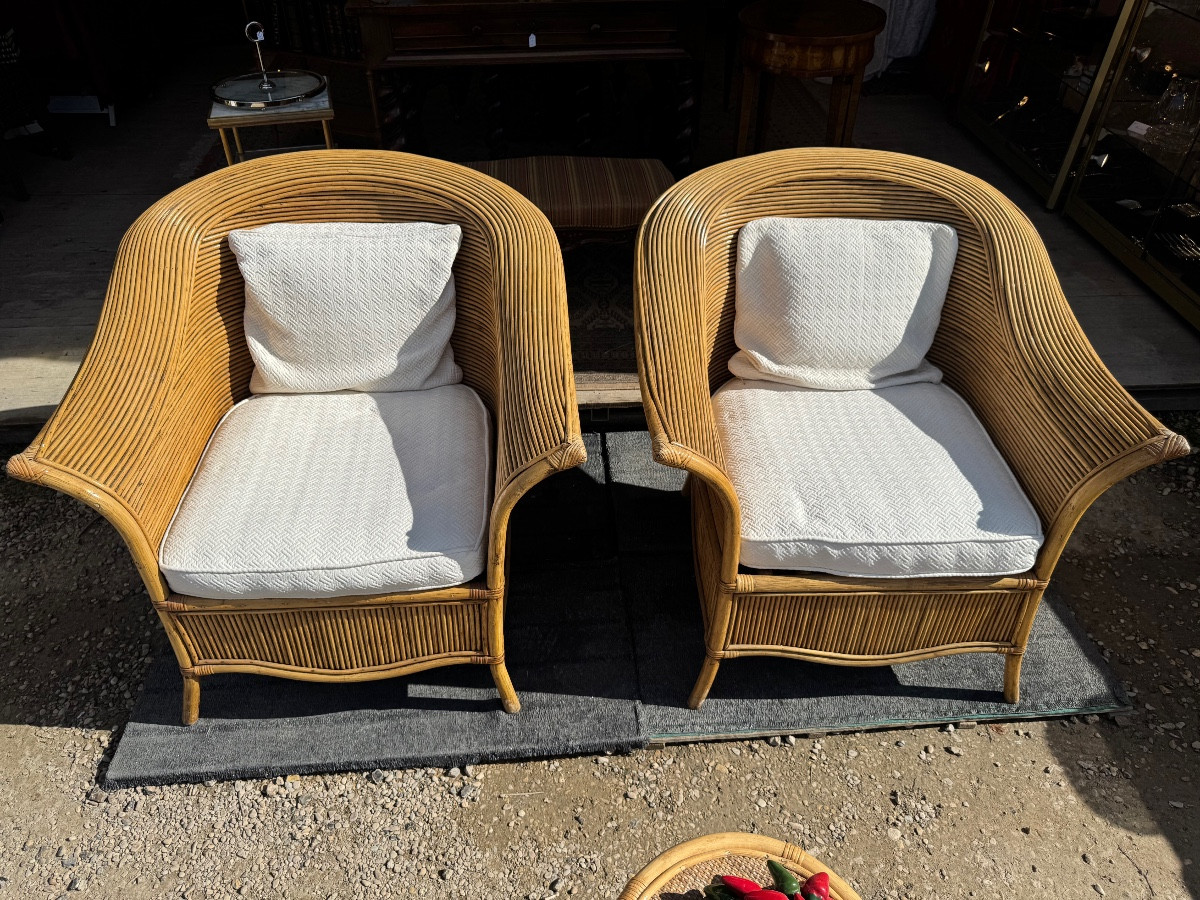 Pair Of Large Rattan Armchairs 