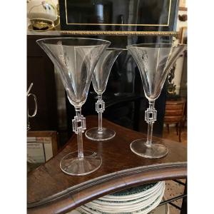Suite Of 3 Art Deco Lalique Wine Glasses