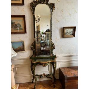 Console With Its Lacquered/gilded Mirror