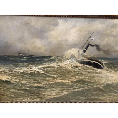 Huile Sur Toile « bateau En Détresse « 